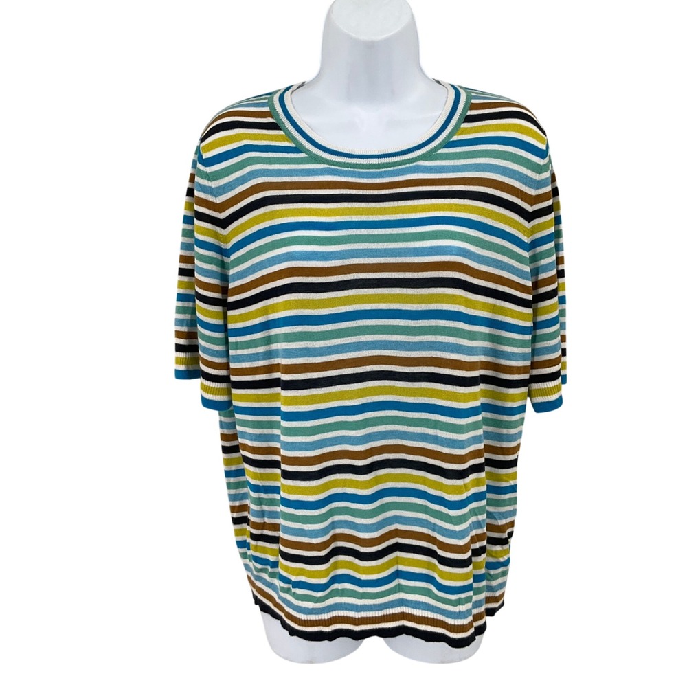 J.Crew Sweater Top Womens XXL Multi Stripe Silk Blend Nautical Preppy Coastal